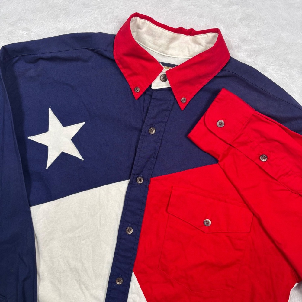 VTG Panhandle Texas Flag Shirt M 16x35  Red White Blue Colorblock Star USA